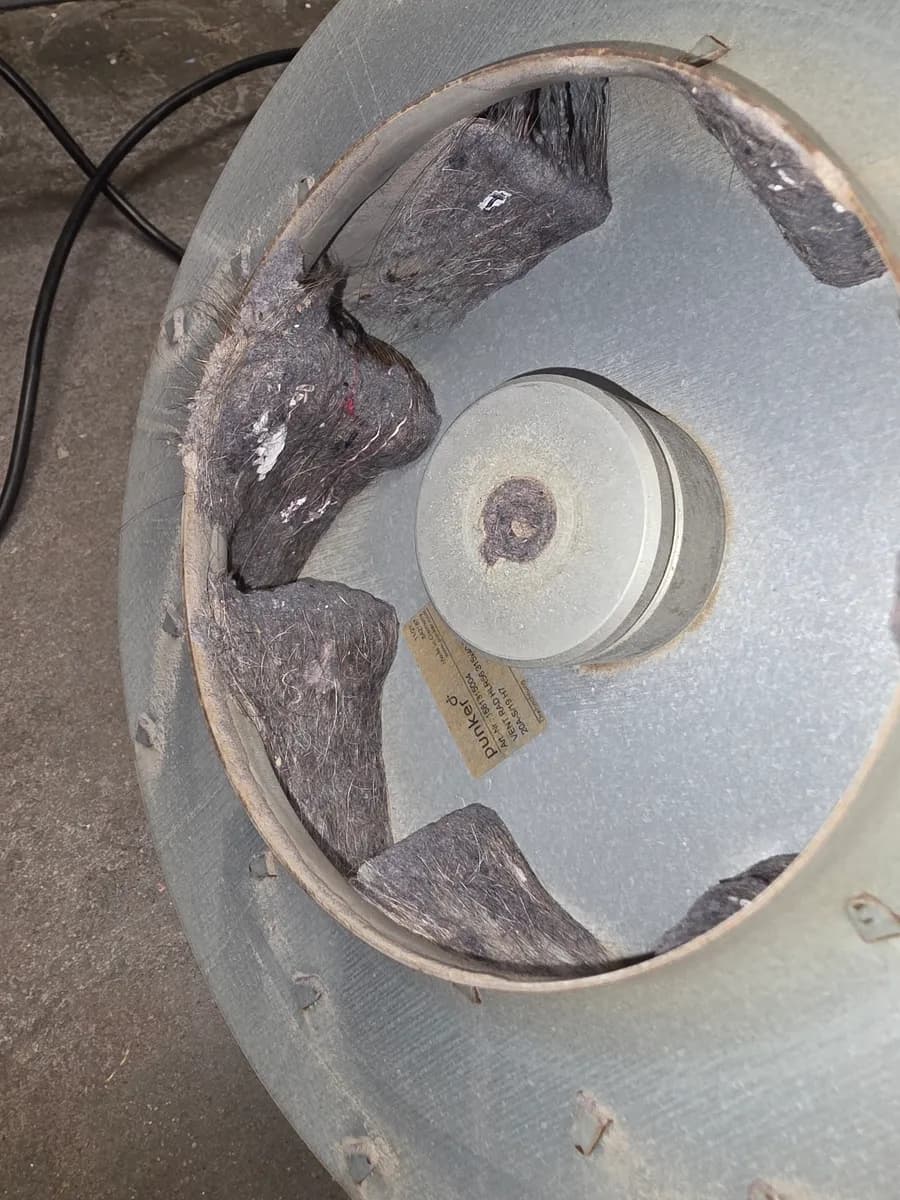 Dryer blower wheel coated with lint